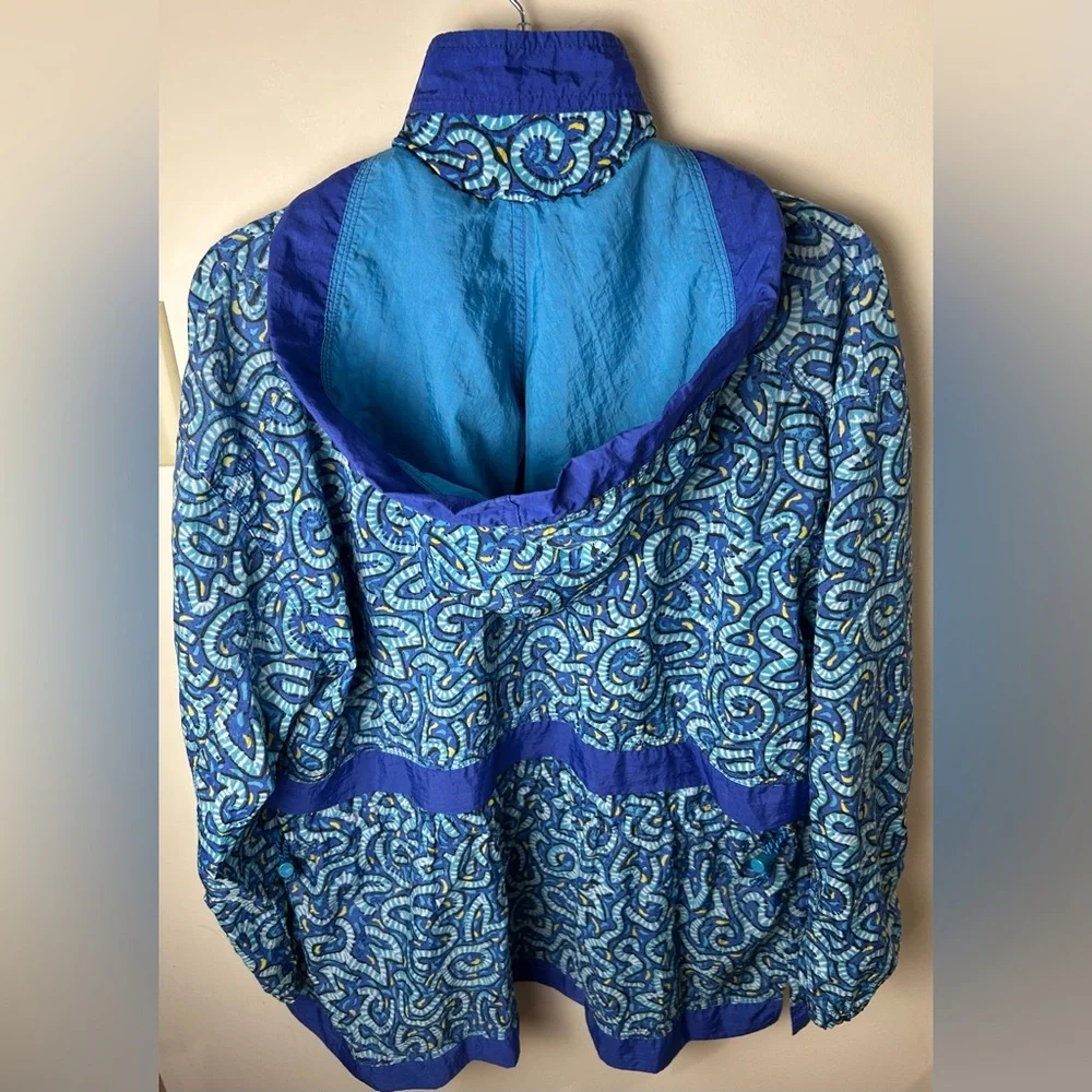 Nike Windbreaker Jacket Women’s‎ S Blue Zip Front Graphic Print Hooded VTG 90s